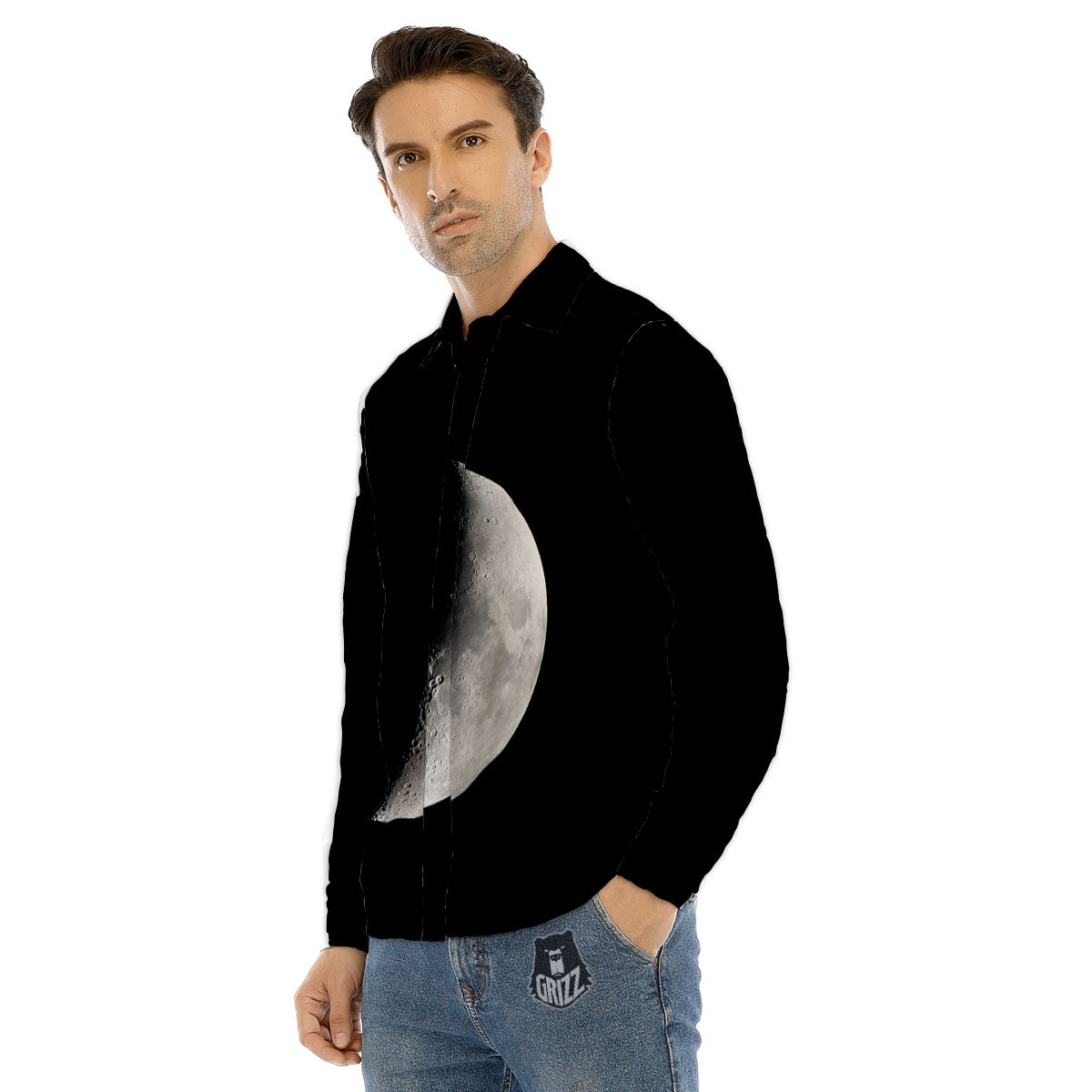 Half Moon Print Men's Dress Shirts-grizzshop