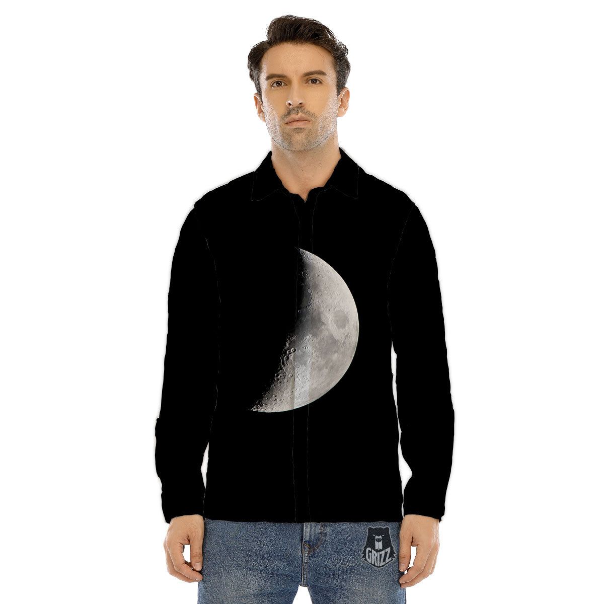 Half Moon Print Men's Dress Shirts-grizzshop