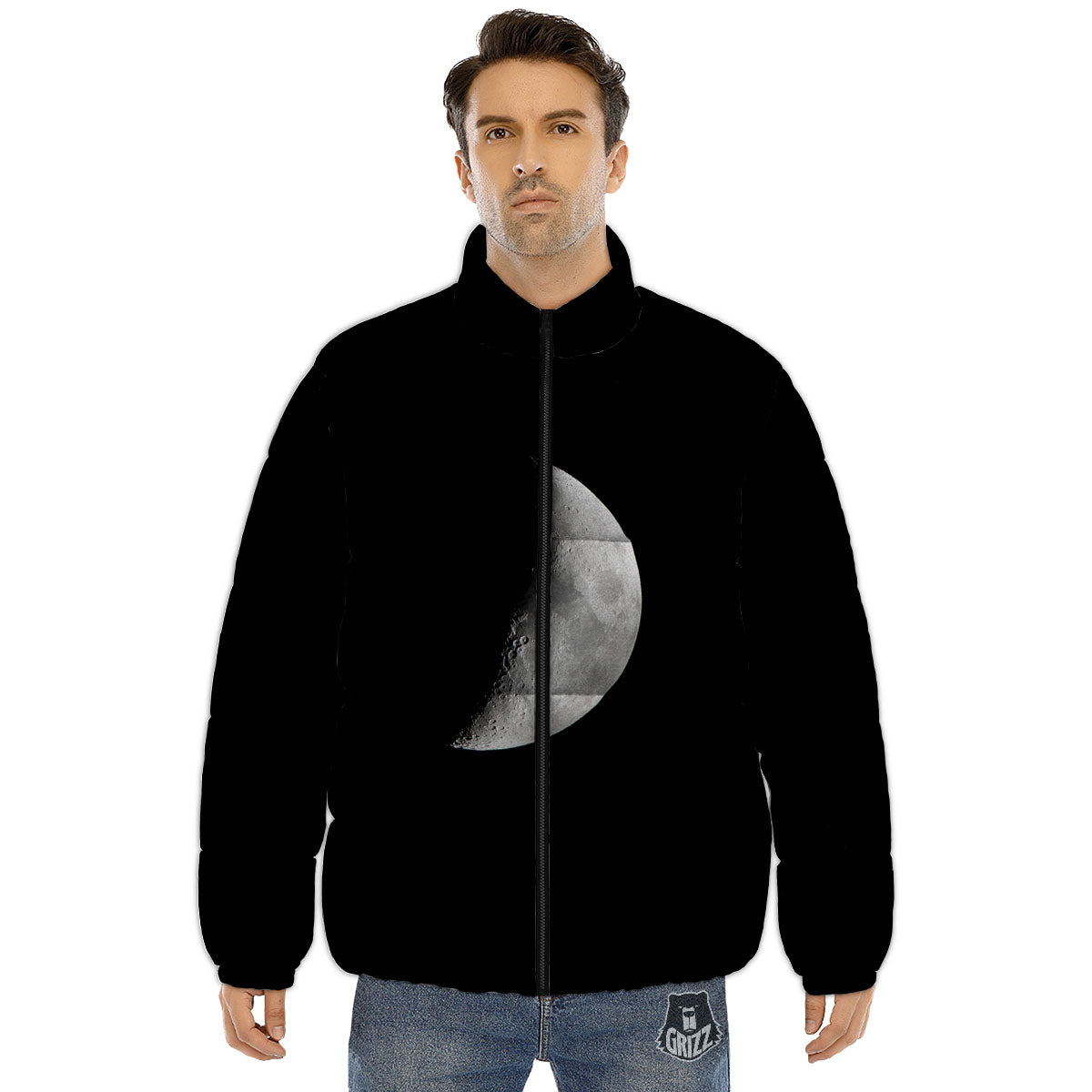 Half Moon Print Puffer Jacket-grizzshop