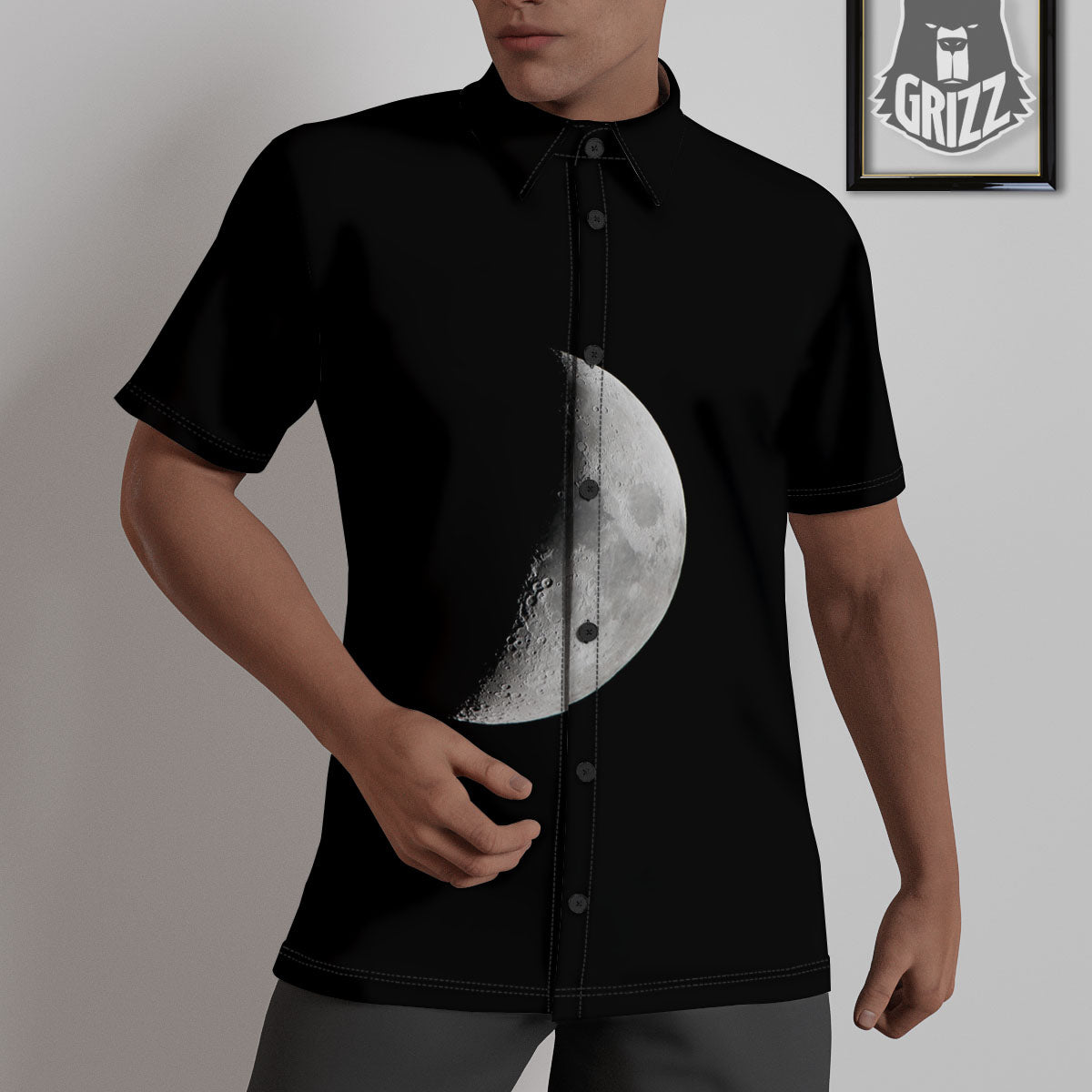 Half Moon Print Untucked Shirts-grizzshop