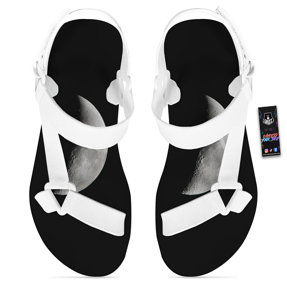 Half Moon Print White Open Toe Sandals-grizzshop