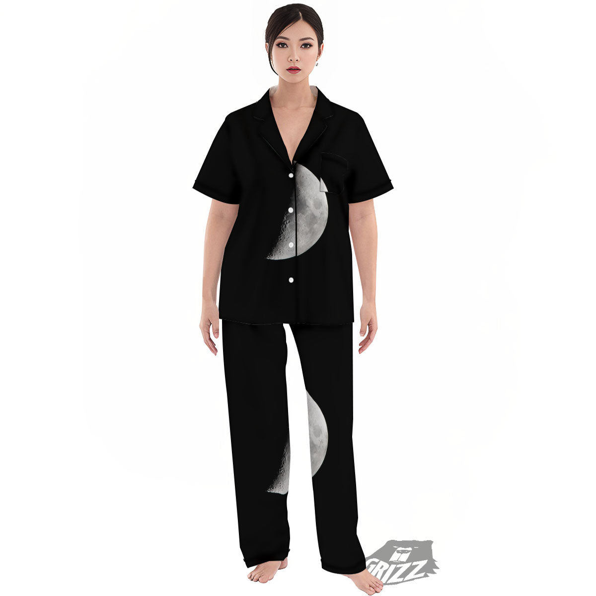 Half Moon Print Women's Pajamas Set-grizzshop