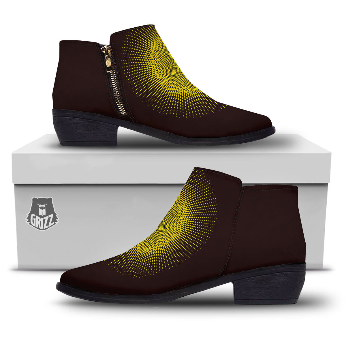 Halftone Sun Dot Print Ankle Boots-grizzshop