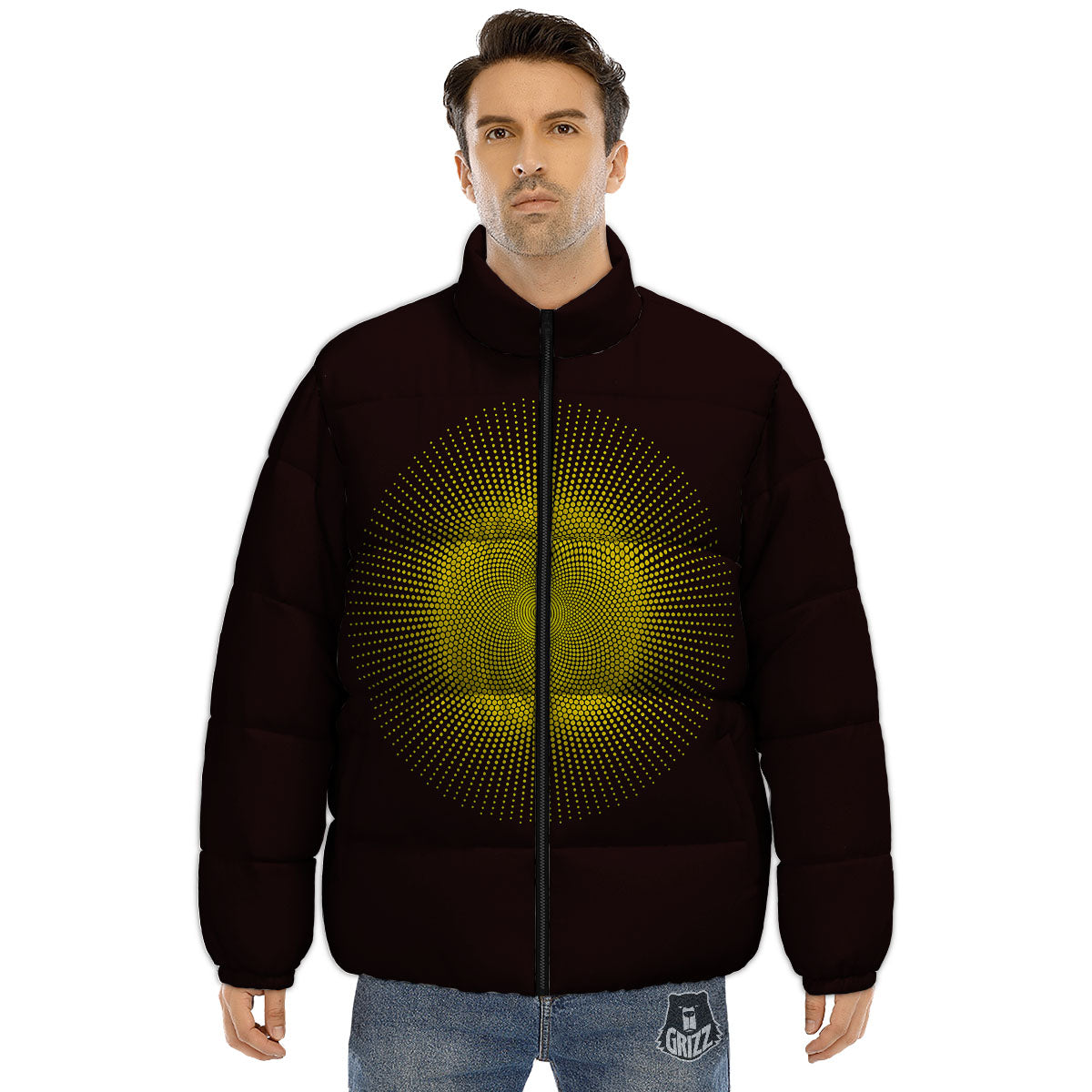 Halftone Sun Dot Print Puffer Jacket-grizzshop