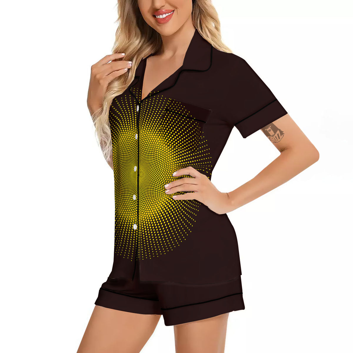Halftone Sun Dot Print Women Silk Pajamas-grizzshop