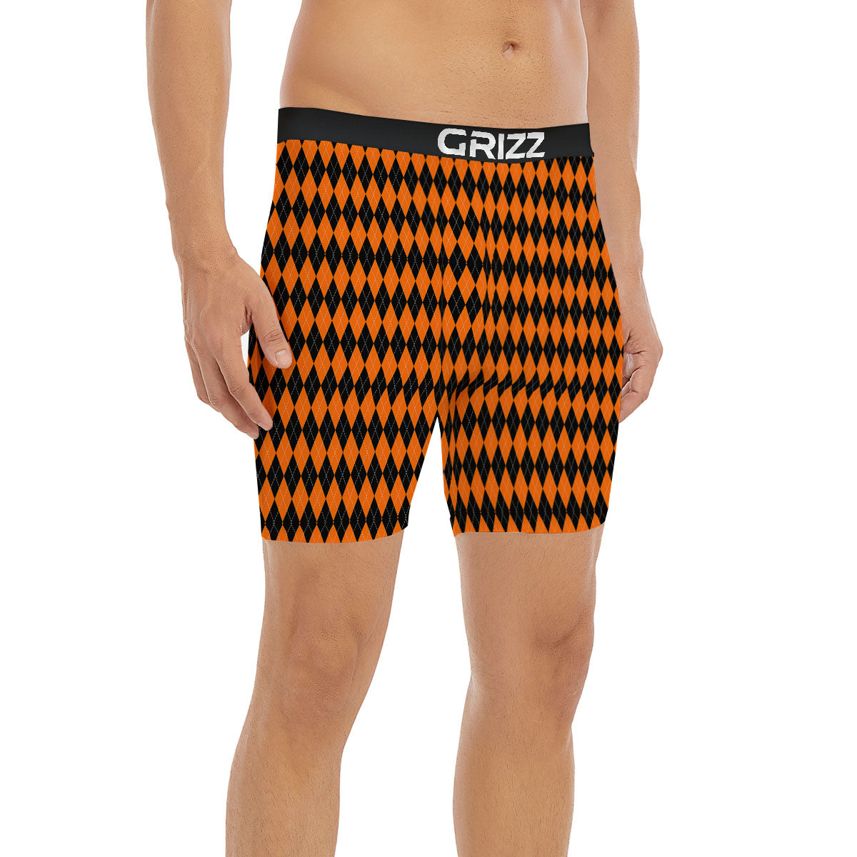 Halloween Argyle Black And Orange Print Boxer Briefs-grizzshop