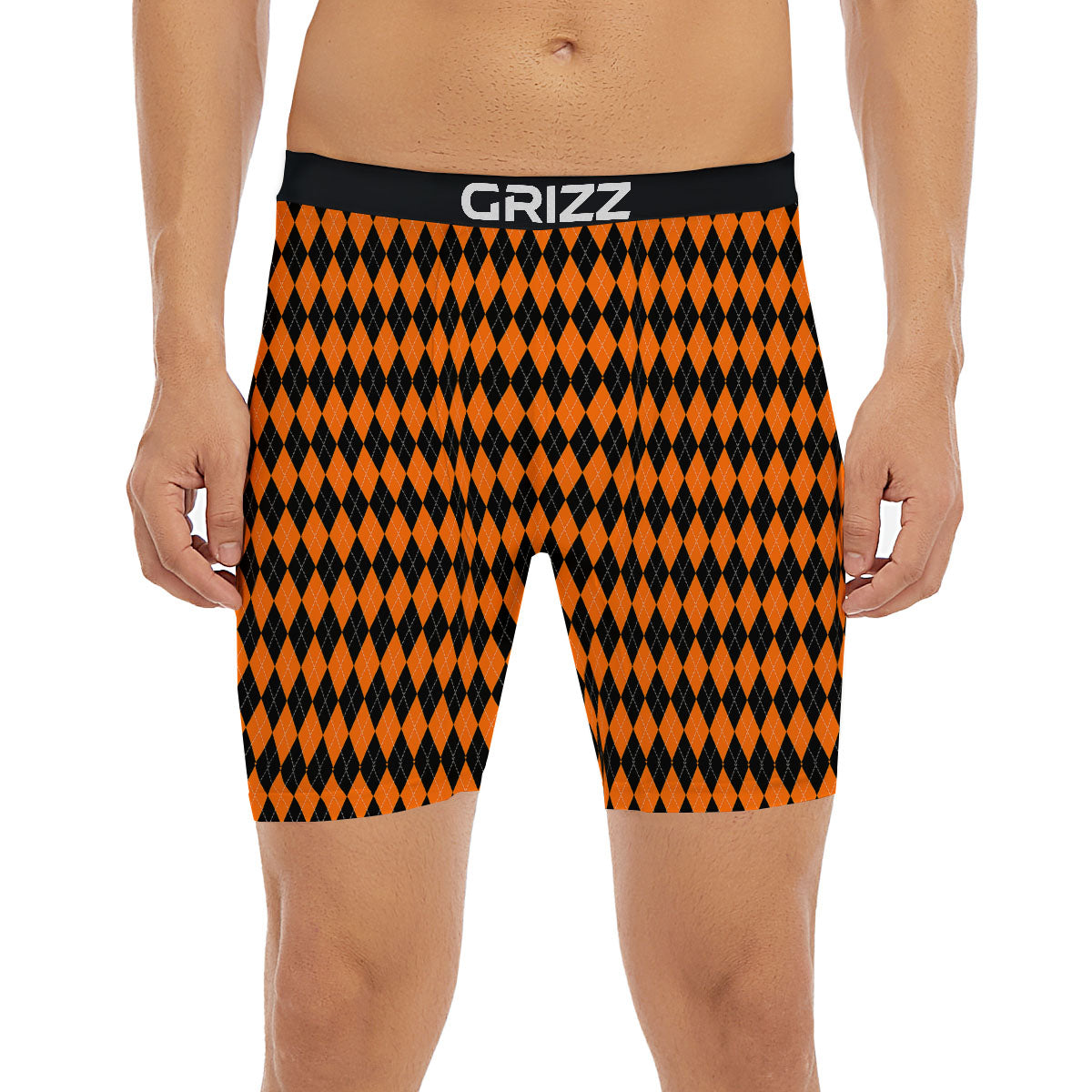 Halloween Argyle Black And Orange Print Boxer Briefs-grizzshop