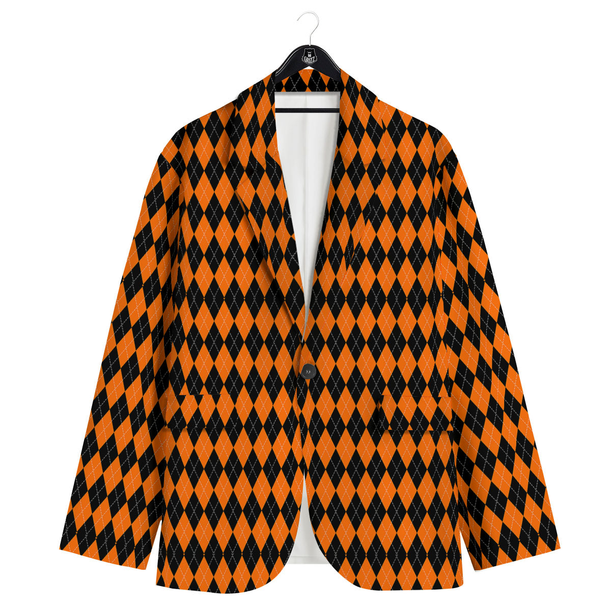 Halloween Argyle Black And Orange Print Men's Sport Coat-grizzshop