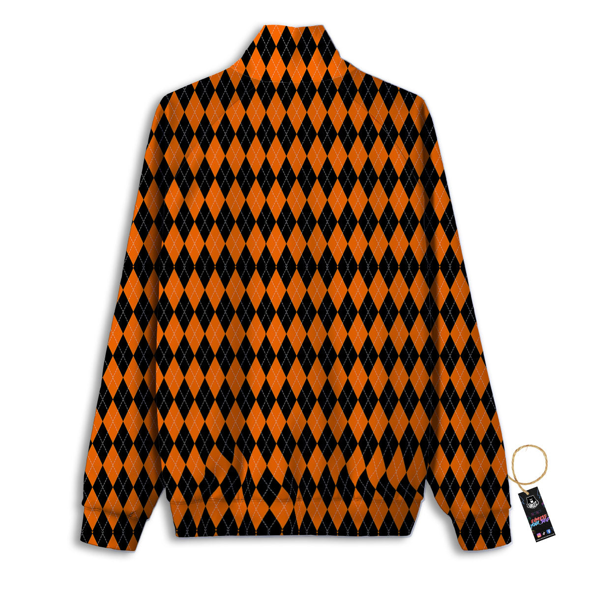 Halloween Argyle Black And Orange Print Track Jacket-grizzshop