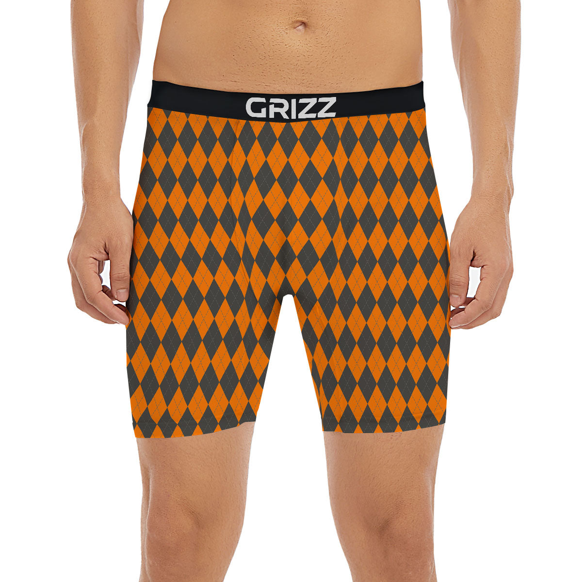 Halloween Argyle Grey And Orange Print Boxer Briefs-grizzshop