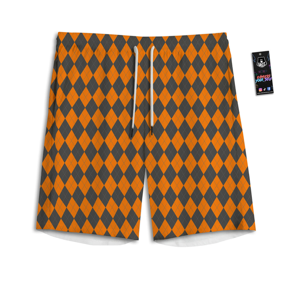 Halloween Argyle Grey And Orange Print Men's Athletic Shorts