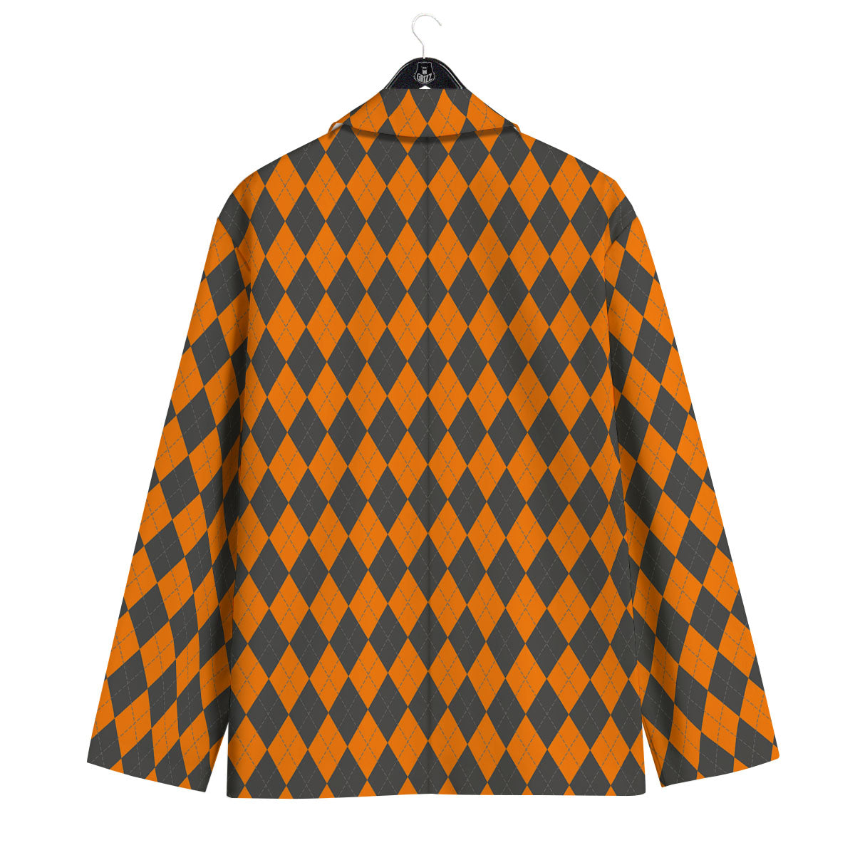 Halloween Argyle Grey And Orange Print Men's Sport Coat-grizzshop