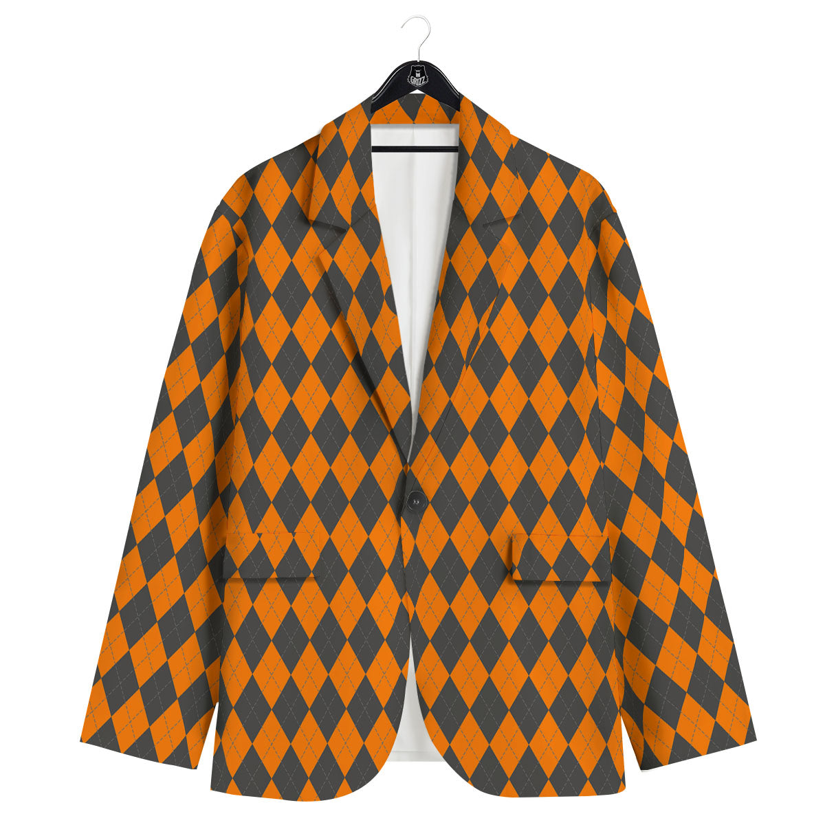Halloween Argyle Grey And Orange Print Men's Sport Coat-grizzshop