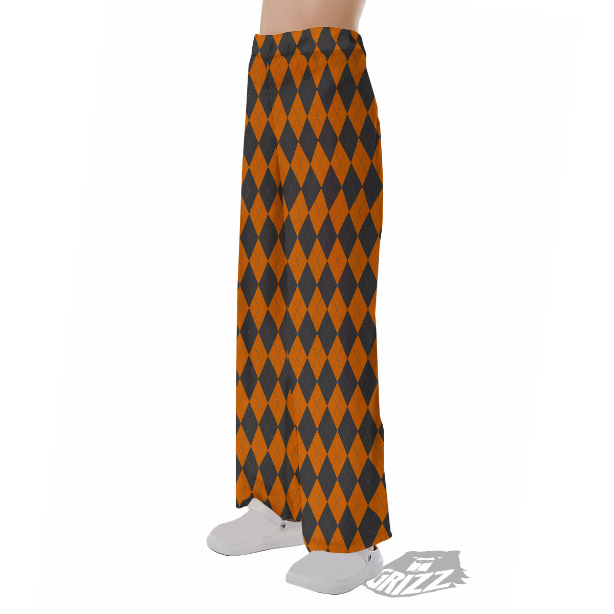 Halloween Argyle Grey And Orange Print Pajama Pants-grizzshop