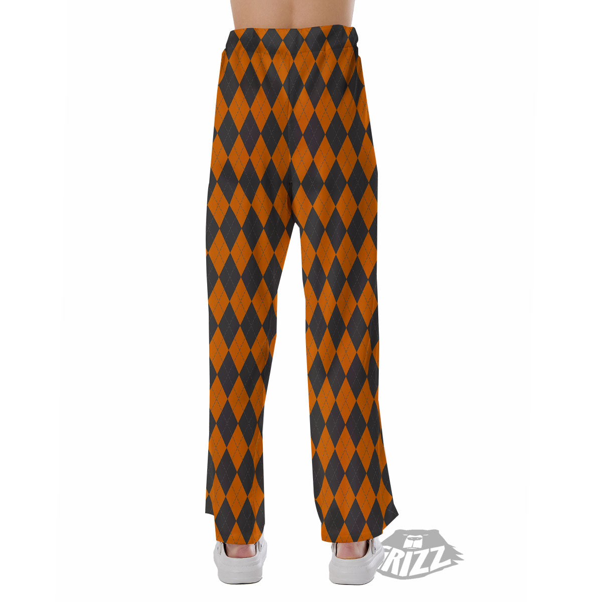 Halloween Argyle Grey And Orange Print Pajama Pants-grizzshop