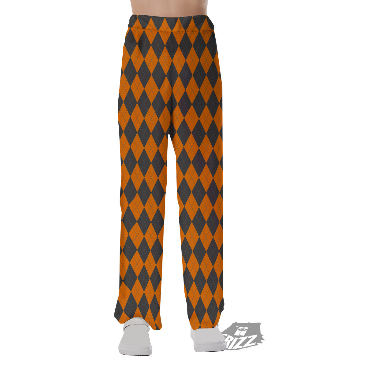 Halloween Argyle Grey And Orange Print Pajama Pants-grizzshop