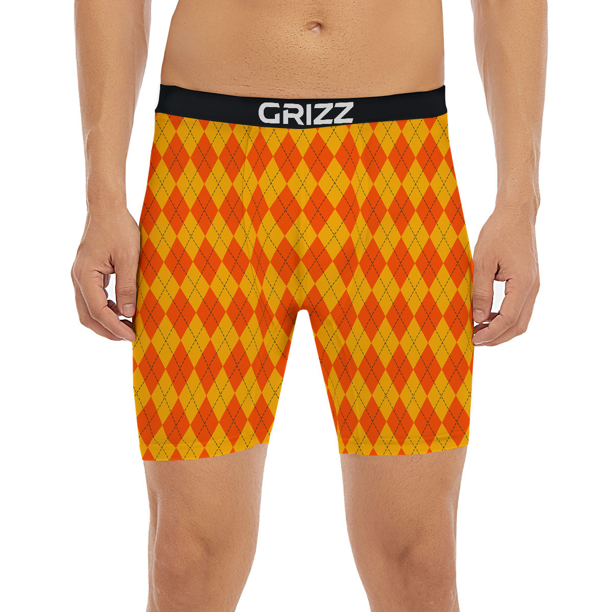 Halloween Argyle Orange Print Pattern Boxer Briefs-grizzshop