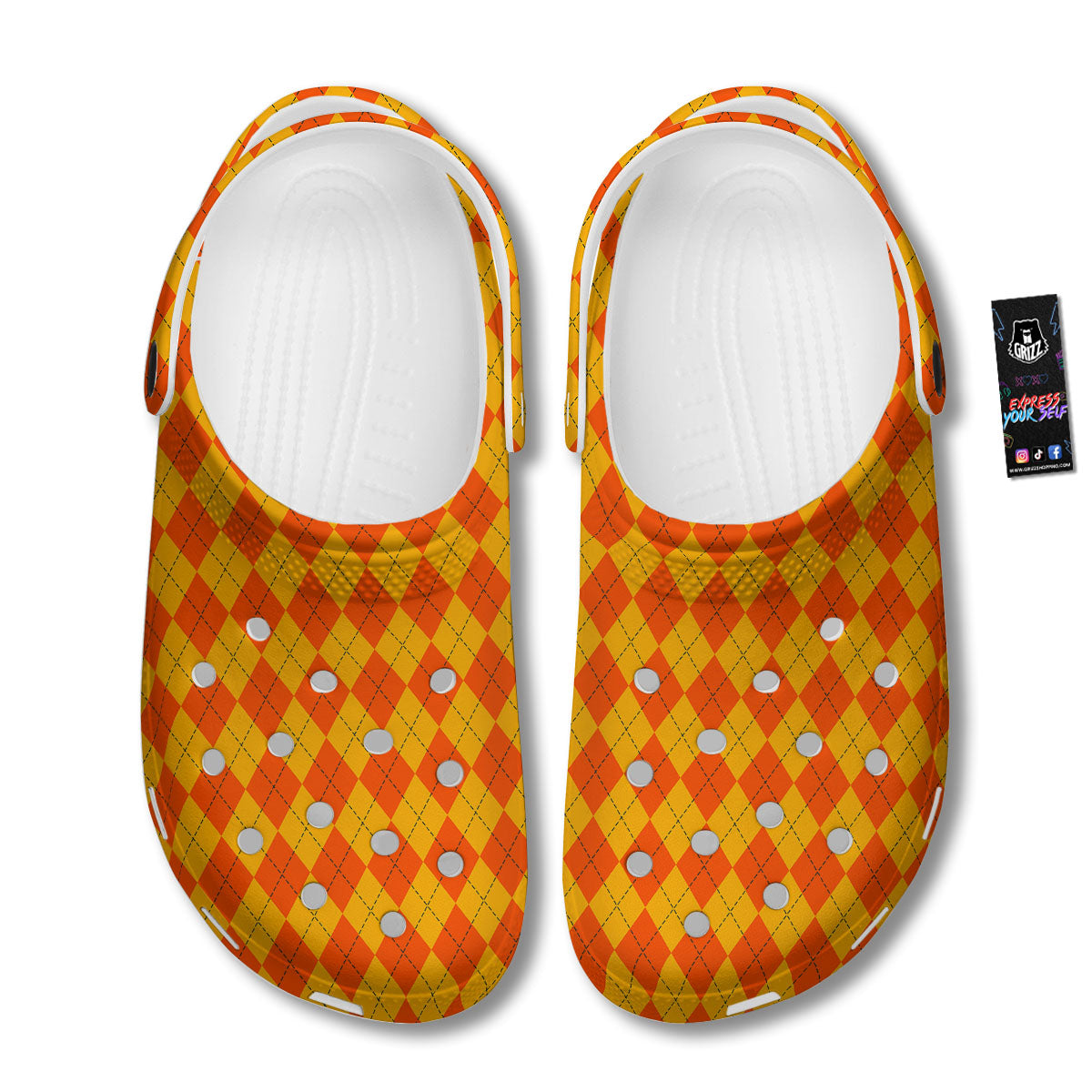 Halloween Argyle Orange Print Pattern Clog-grizzshop