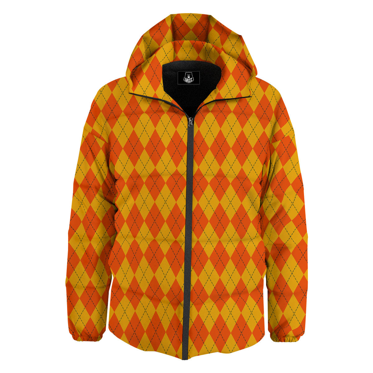 Halloween Argyle Orange Print Pattern Down Jacket-grizzshop