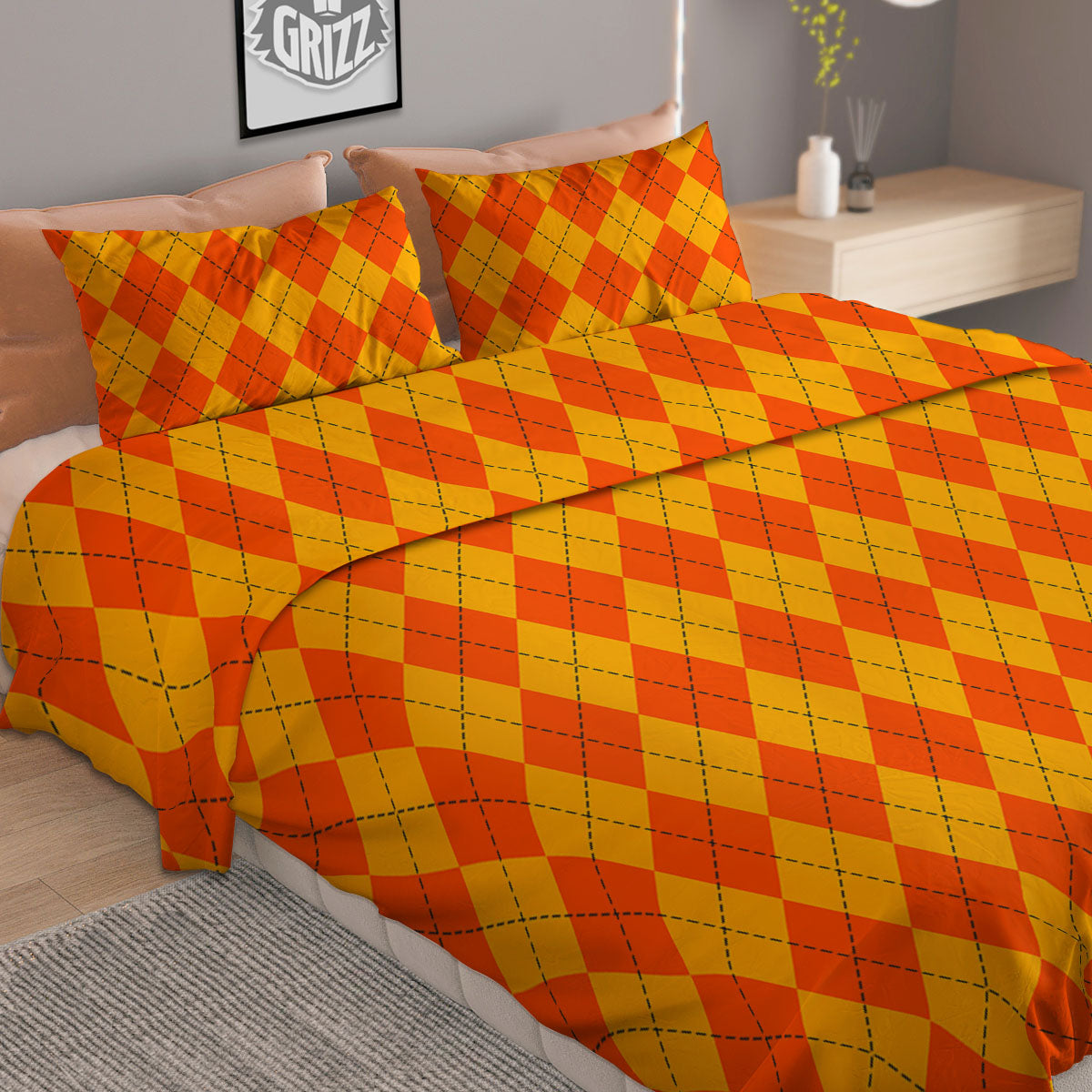 Halloween Argyle Orange Print Pattern Duvet Cover Bedding Set