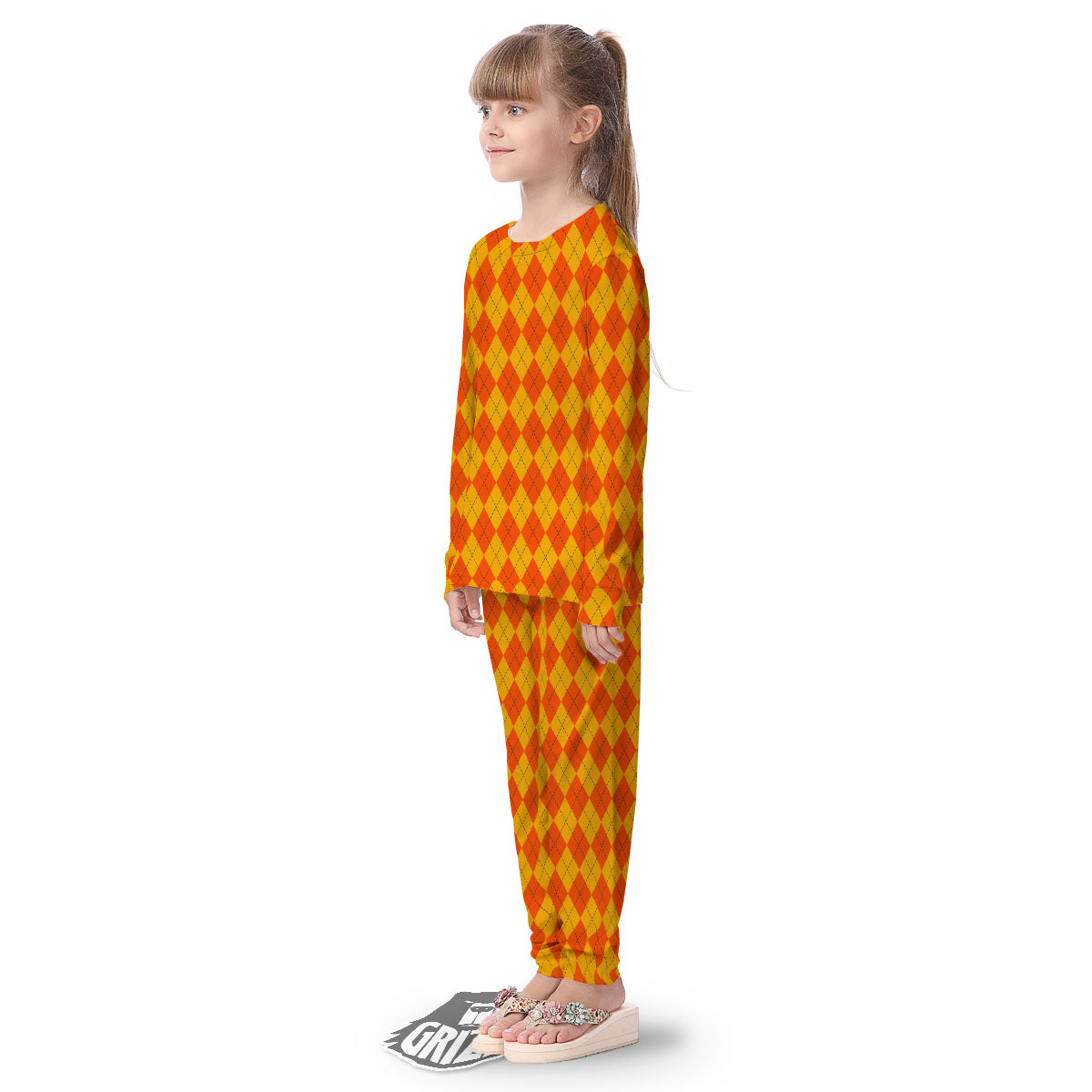 Halloween Argyle Orange Print Pattern Kid's Pajamas-grizzshop