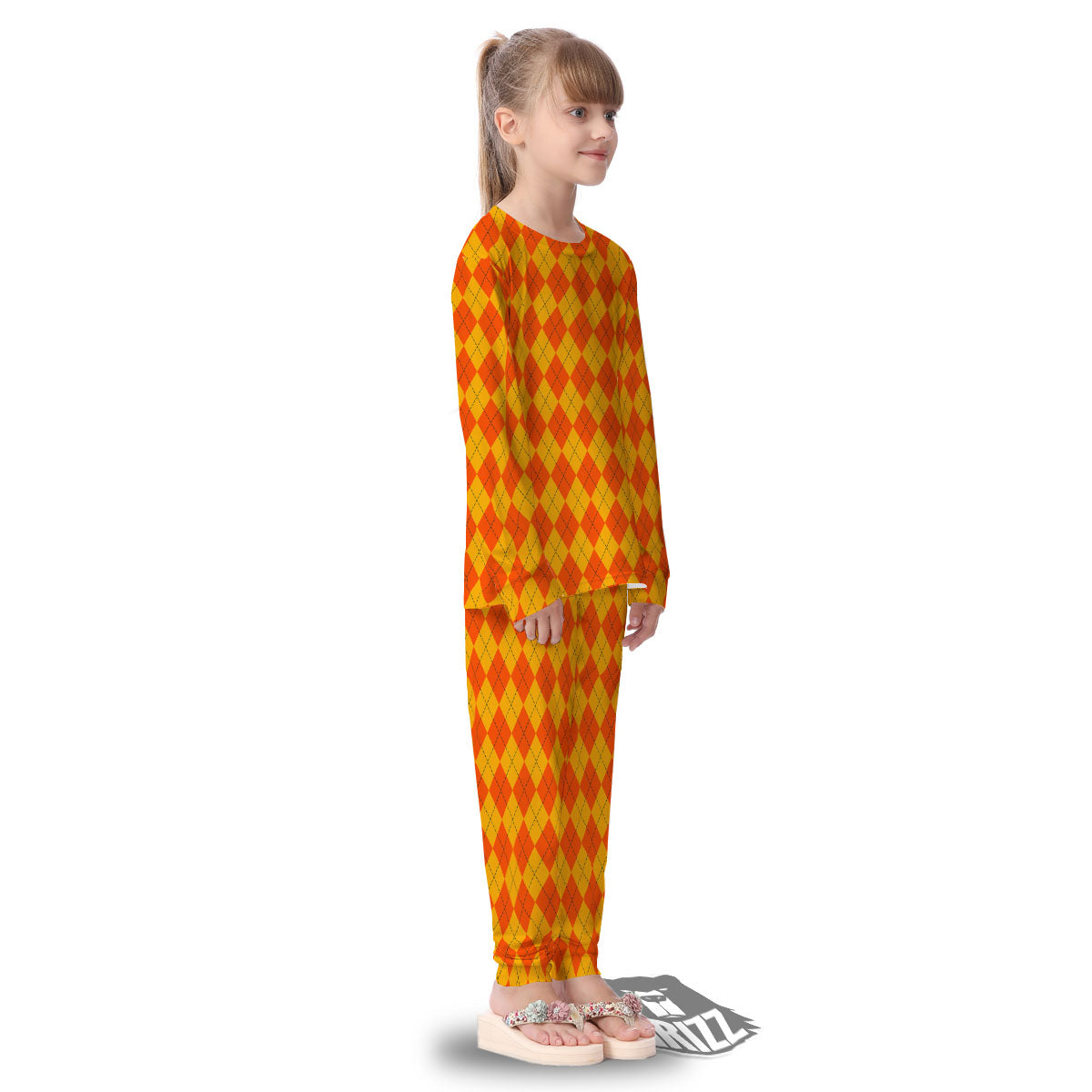 Halloween Argyle Orange Print Pattern Kid's Pajamas-grizzshop