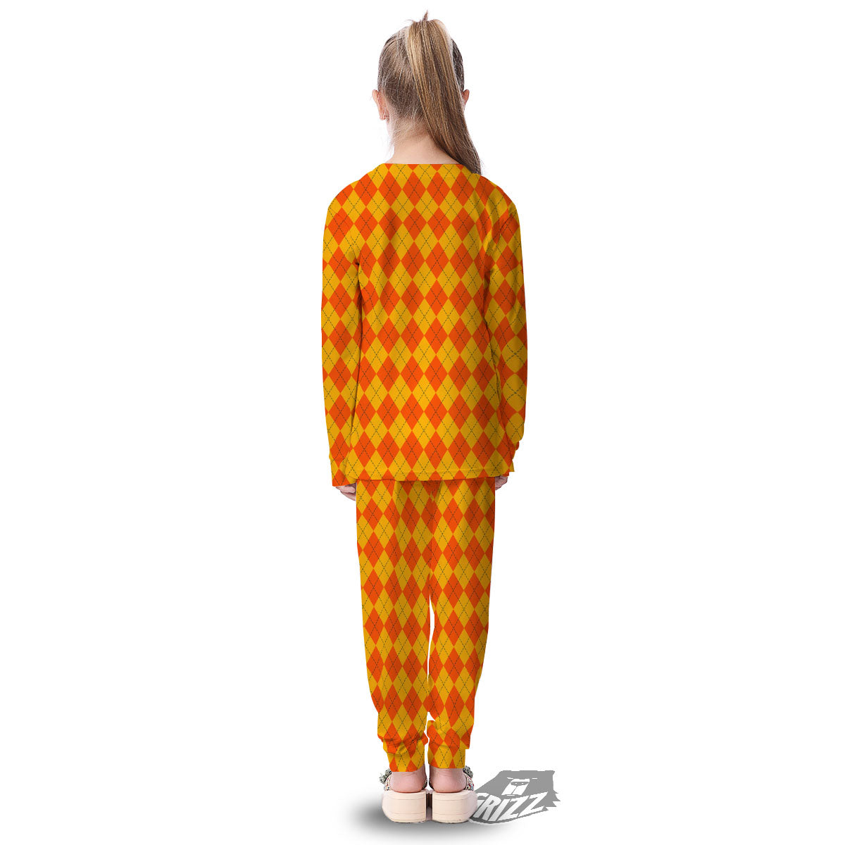 Halloween Argyle Orange Print Pattern Kid's Pajamas-grizzshop