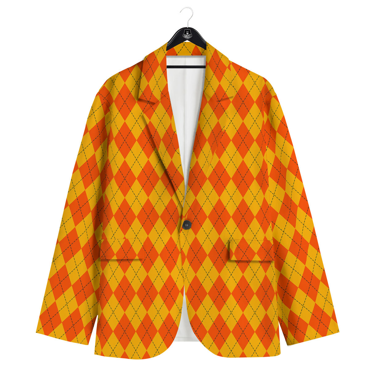 Halloween Argyle Orange Print Pattern Men's Sport Coat-grizzshop