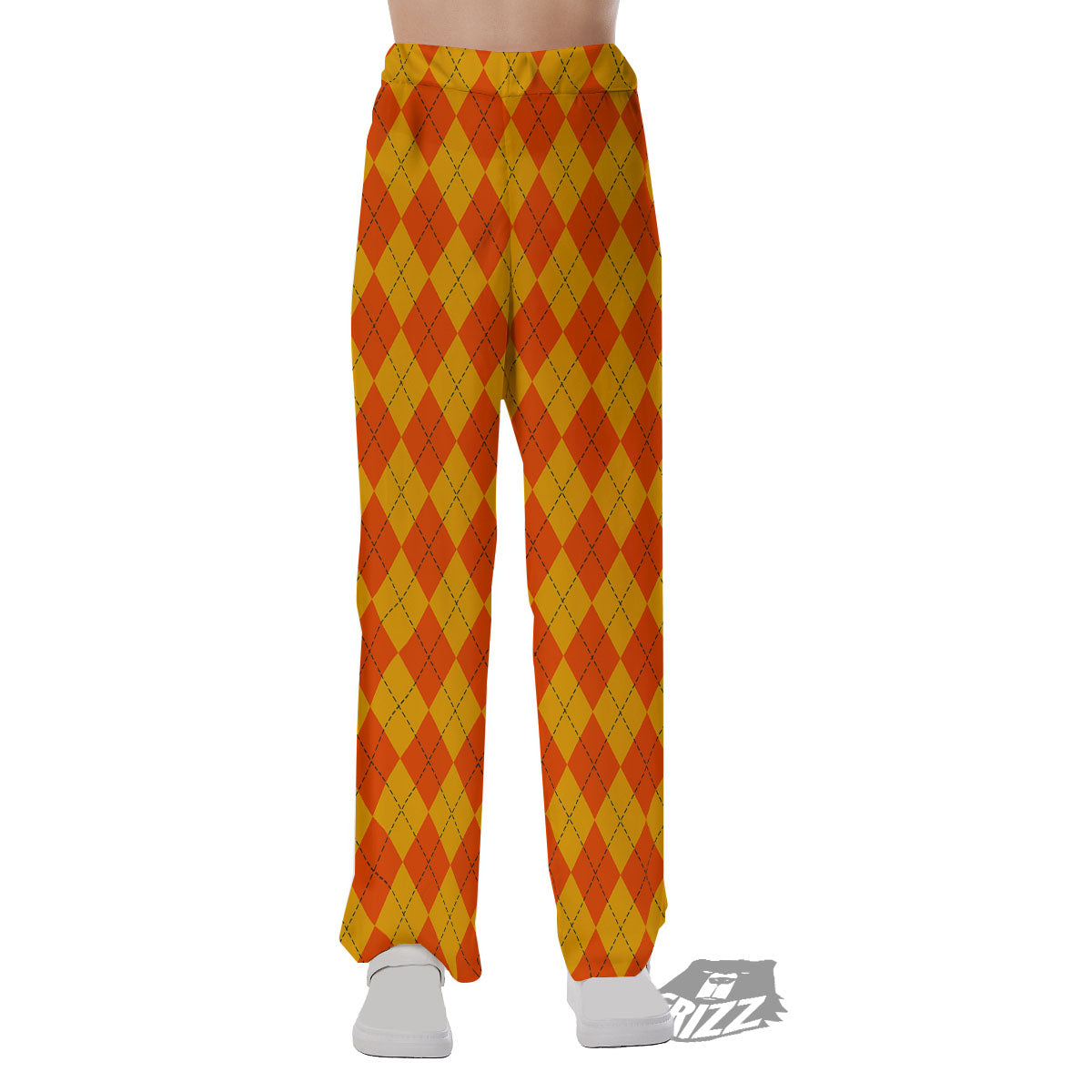 Halloween Argyle Orange Print Pattern Pajama Pants-grizzshop