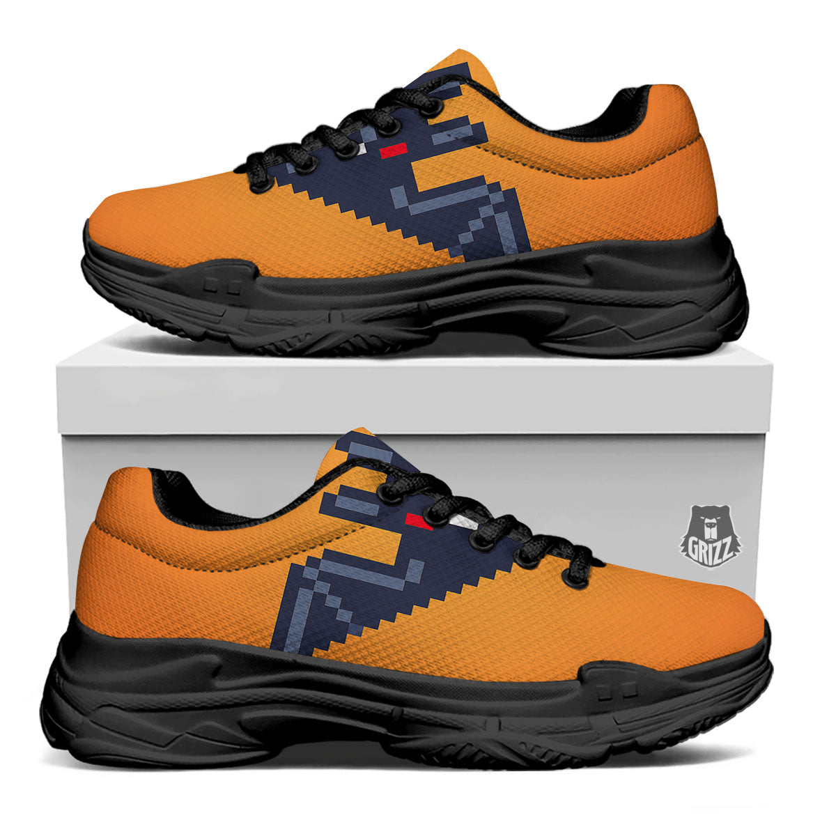 Halloween Bat 8-Bit Pixel Print Black Chunky Shoes-grizzshop