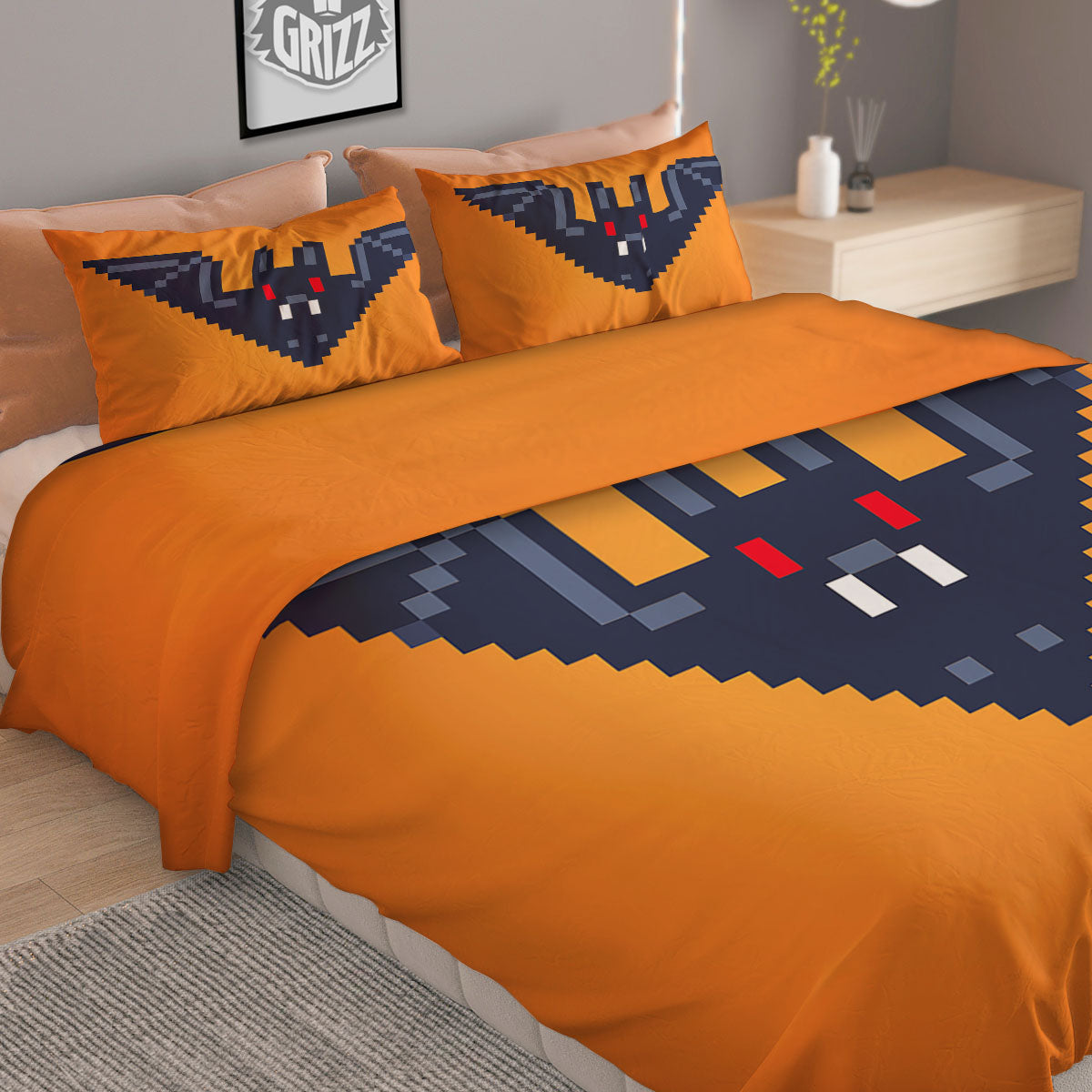 Halloween Bat 8-Bit Pixel Print Duvet Cover Bedding Set