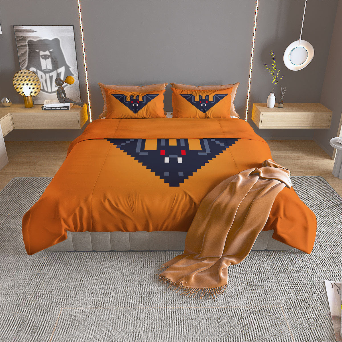 Halloween Bat 8-Bit Pixel Print Duvet Cover Bedding Set