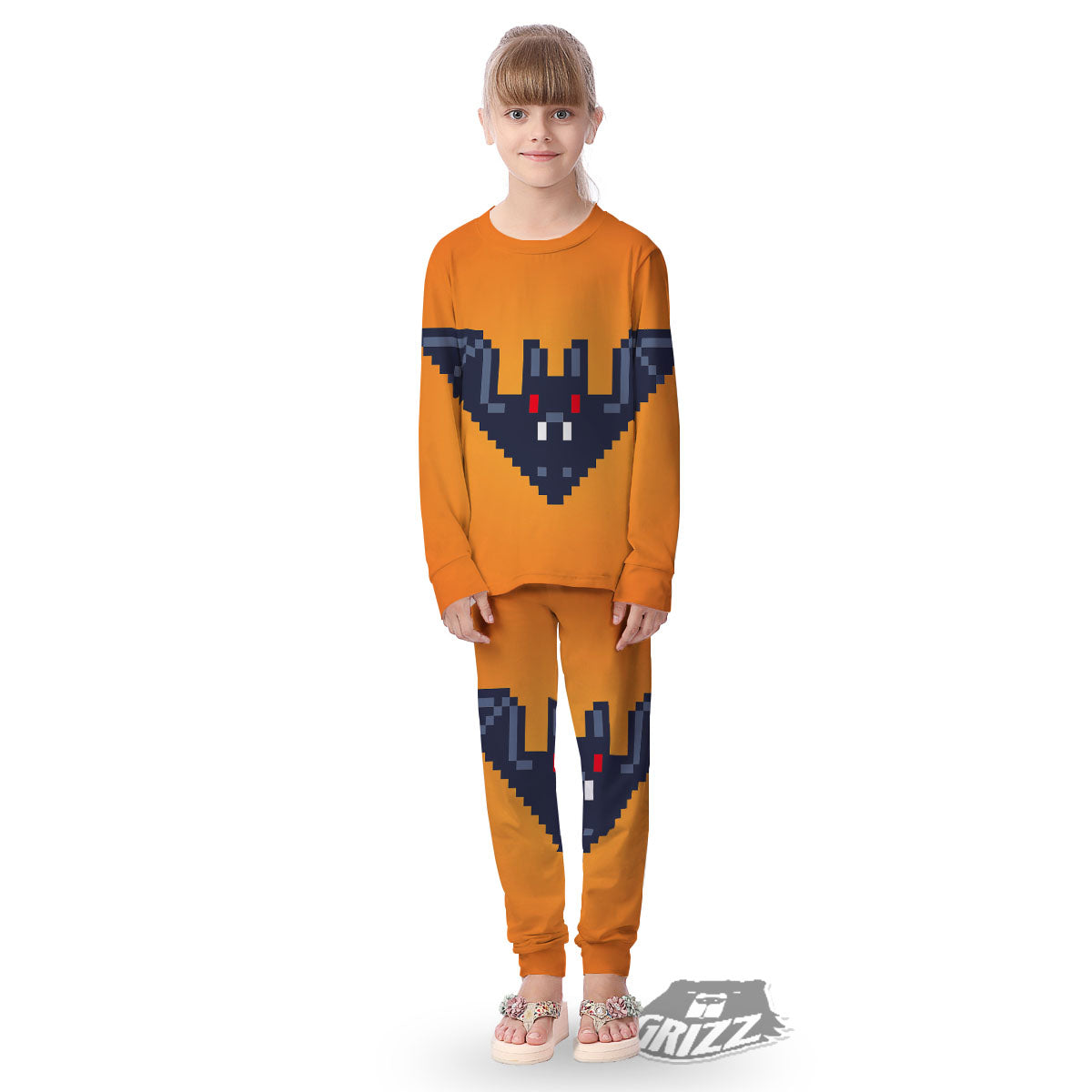 Halloween Bat 8-Bit Pixel Print Kid's Pajamas-grizzshop