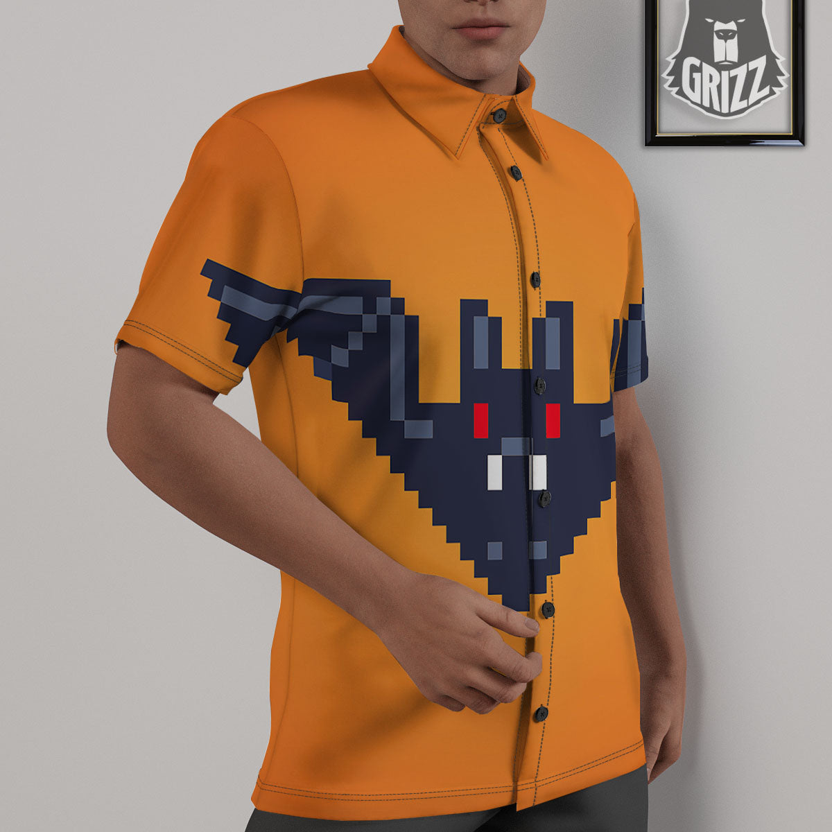 Halloween Bat 8-Bit Pixel Print Untucked Shirts-grizzshop
