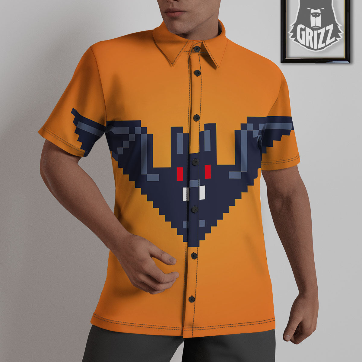 Halloween Bat 8-Bit Pixel Print Untucked Shirts-grizzshop