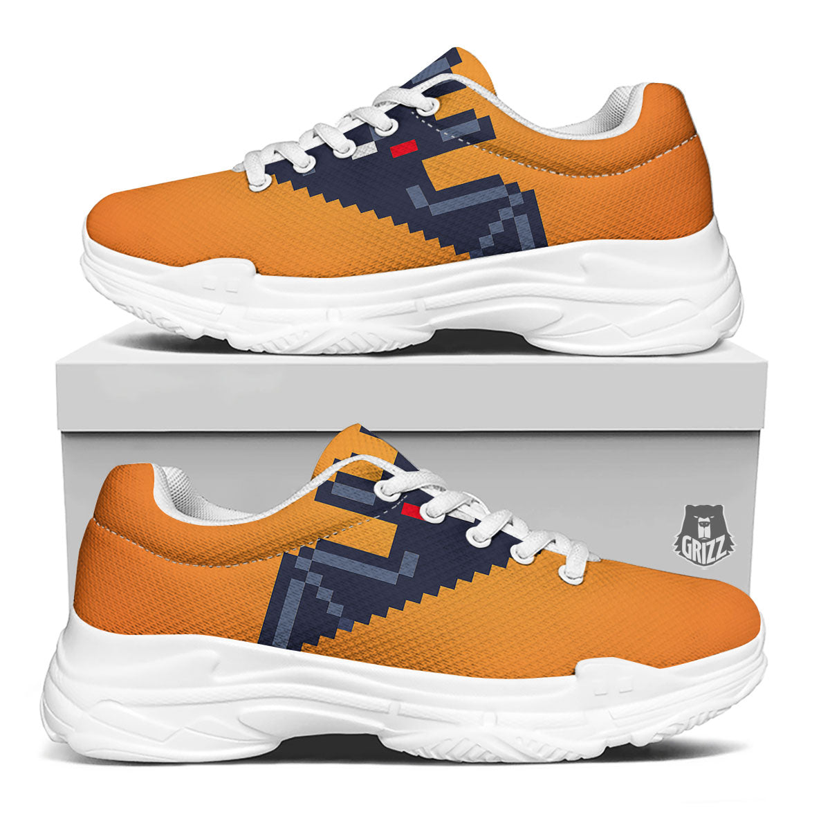 Halloween Bat 8-Bit Pixel Print White Chunky Shoes-grizzshop