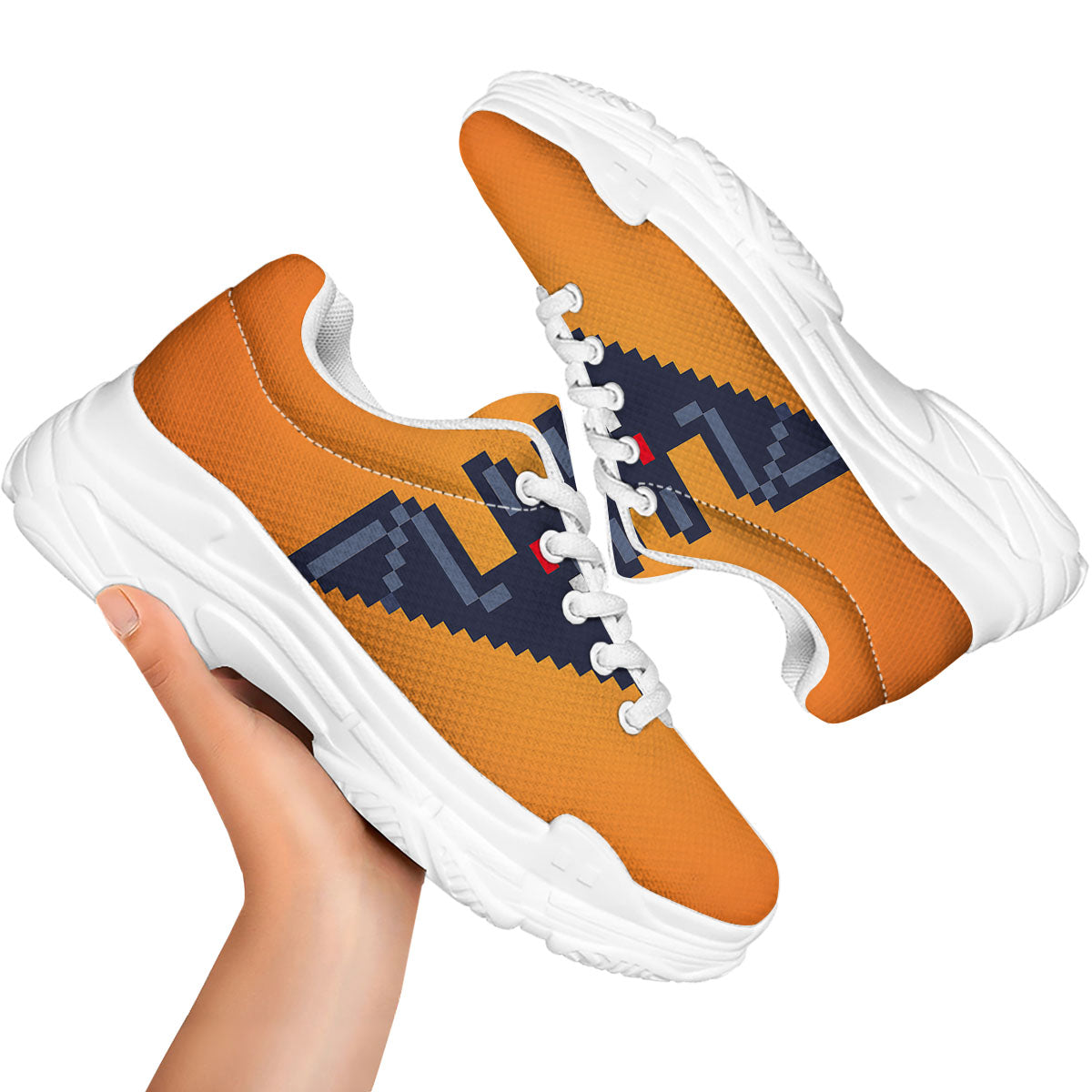 Halloween Bat 8-Bit Pixel Print White Chunky Shoes-grizzshop