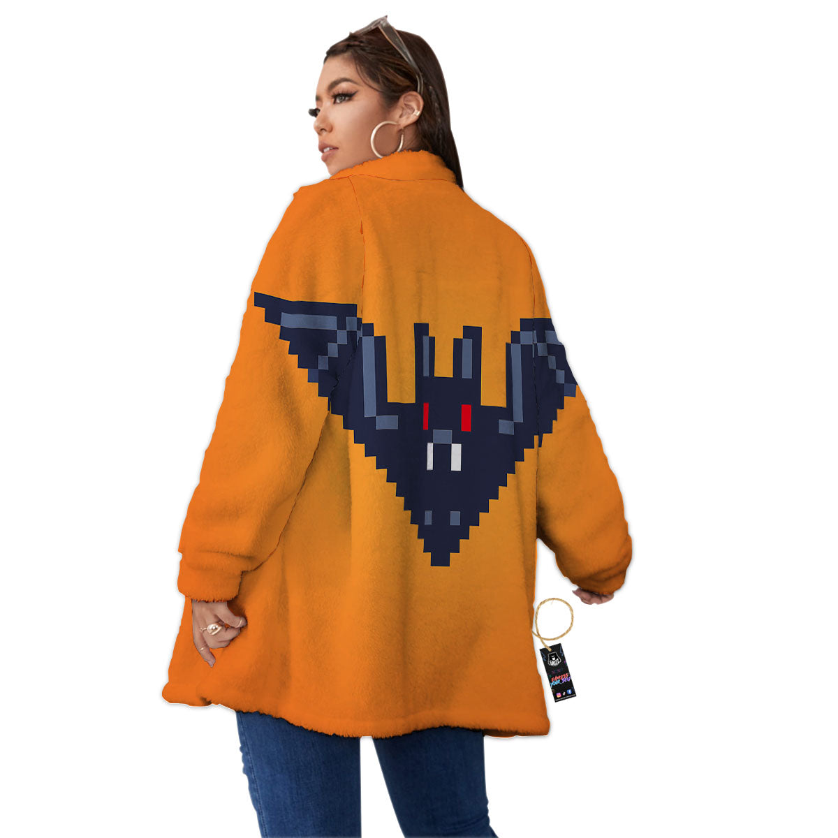 Halloween Bat 8-Bit Pixel Print Women's Sherpa Jacket-grizzshop
