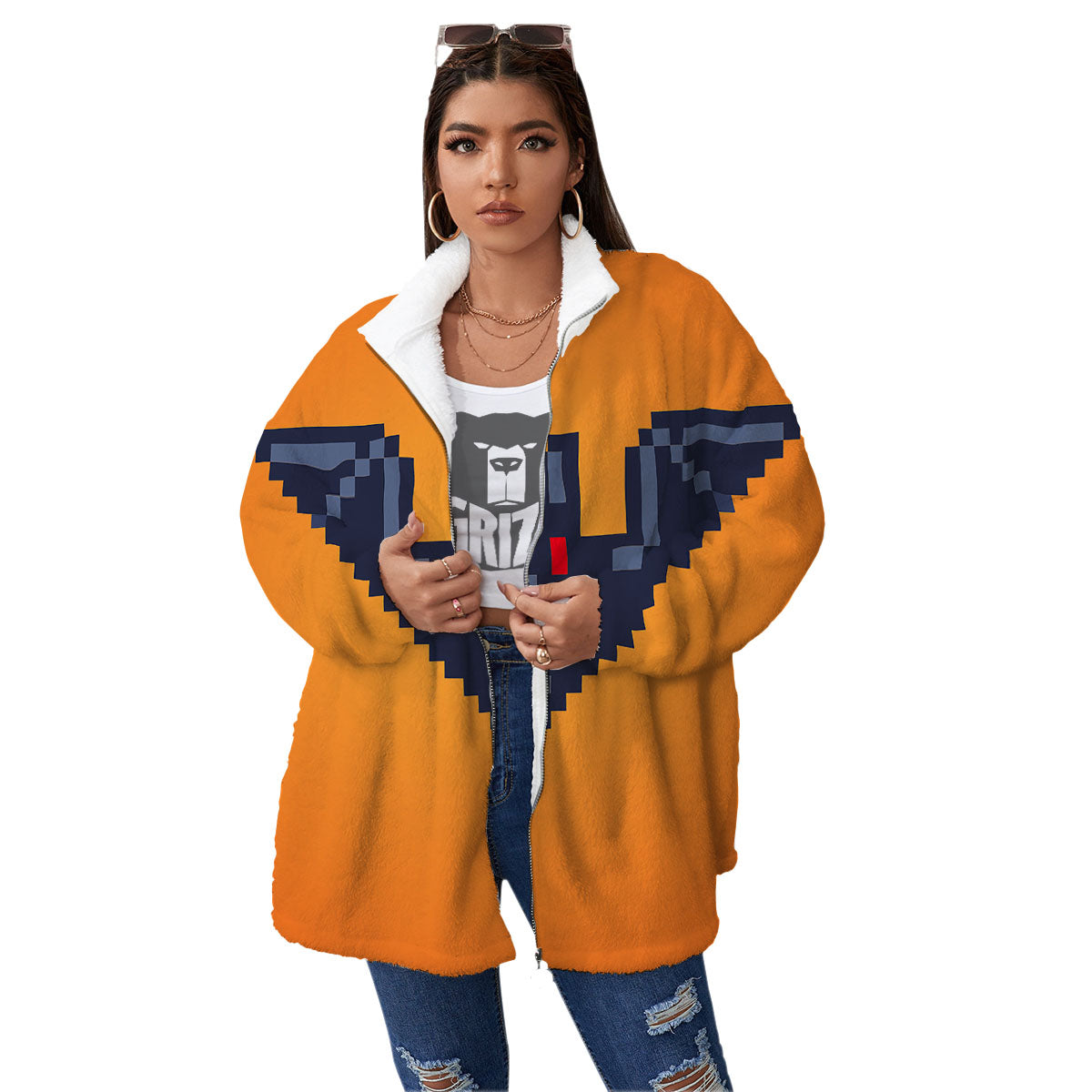Halloween Bat 8-Bit Pixel Print Women's Sherpa Jacket-grizzshop