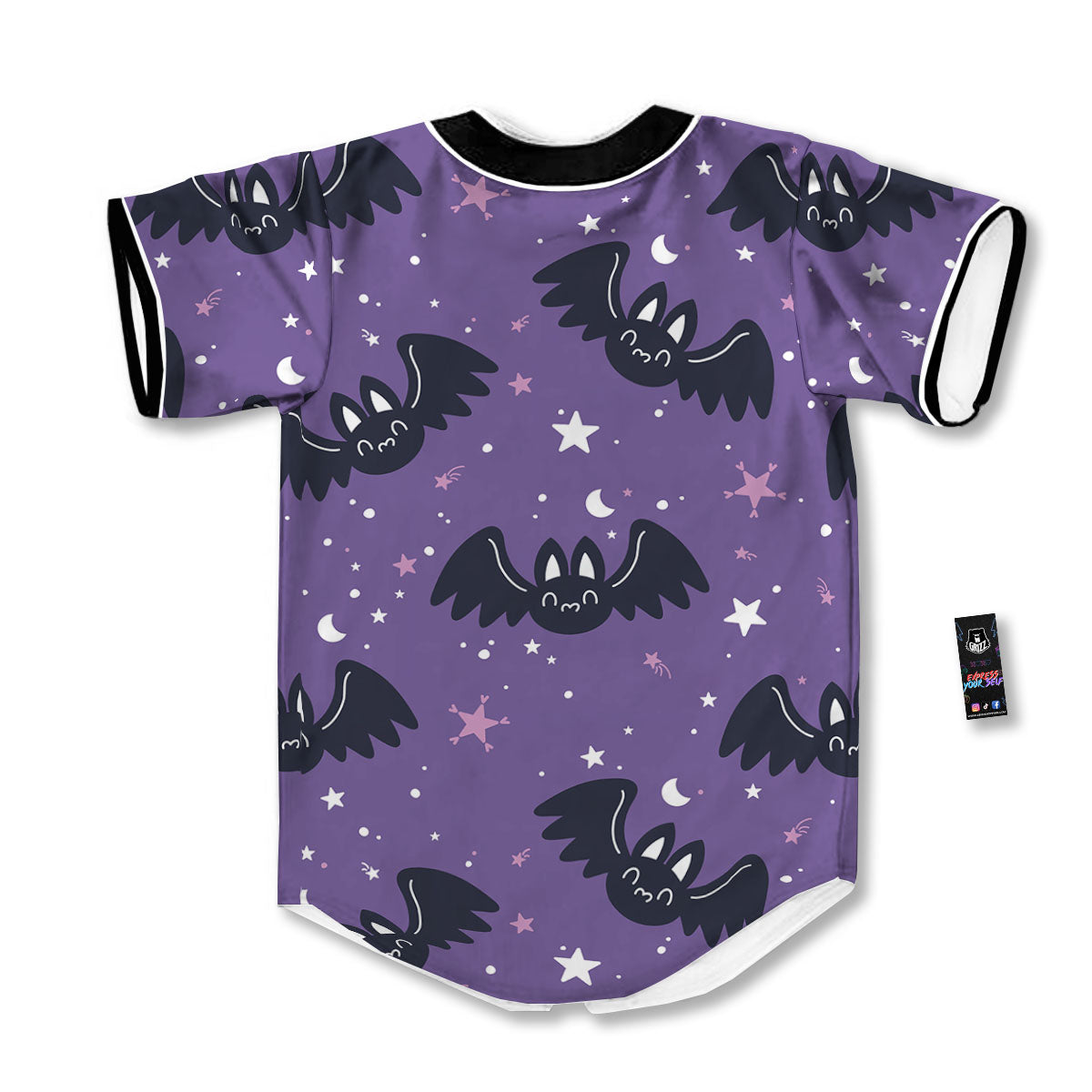 Halloween Bat Black And Purple Print Baseball Jersey-grizzshop