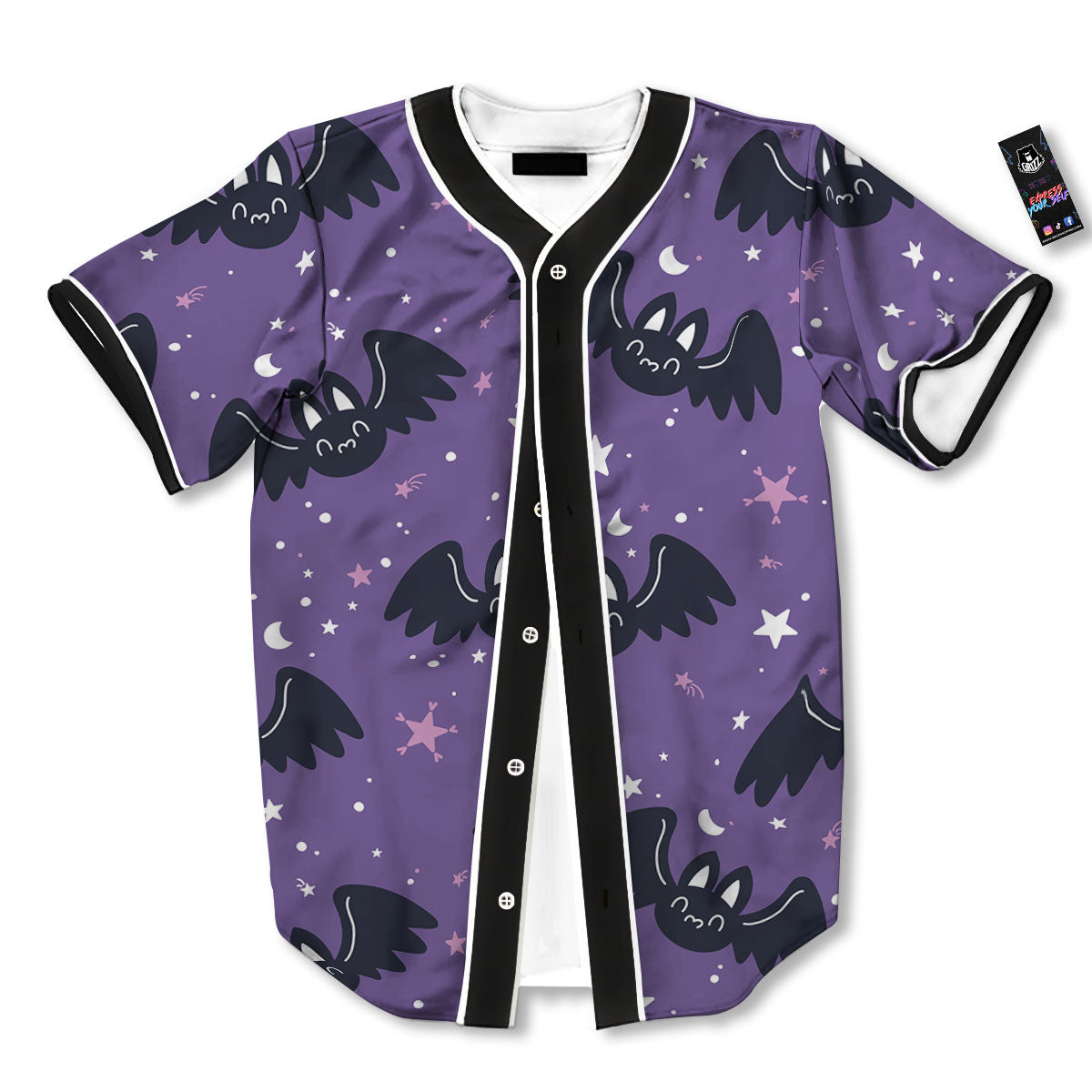 Halloween Bat Black And Purple Print Baseball Jersey-grizzshop