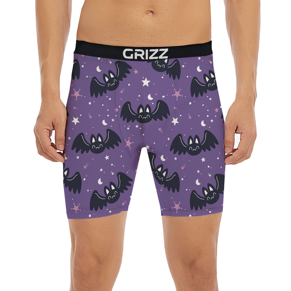 Halloween Bat Black And Purple Print Boxer Briefs-grizzshop
