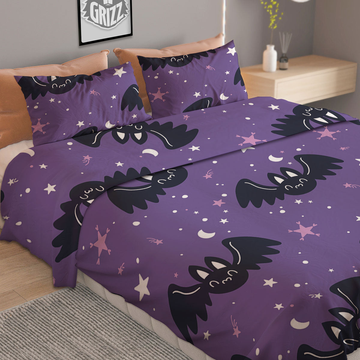 Grapes Purple Watercolor Print Pattern Duvet Cover Bedding Set