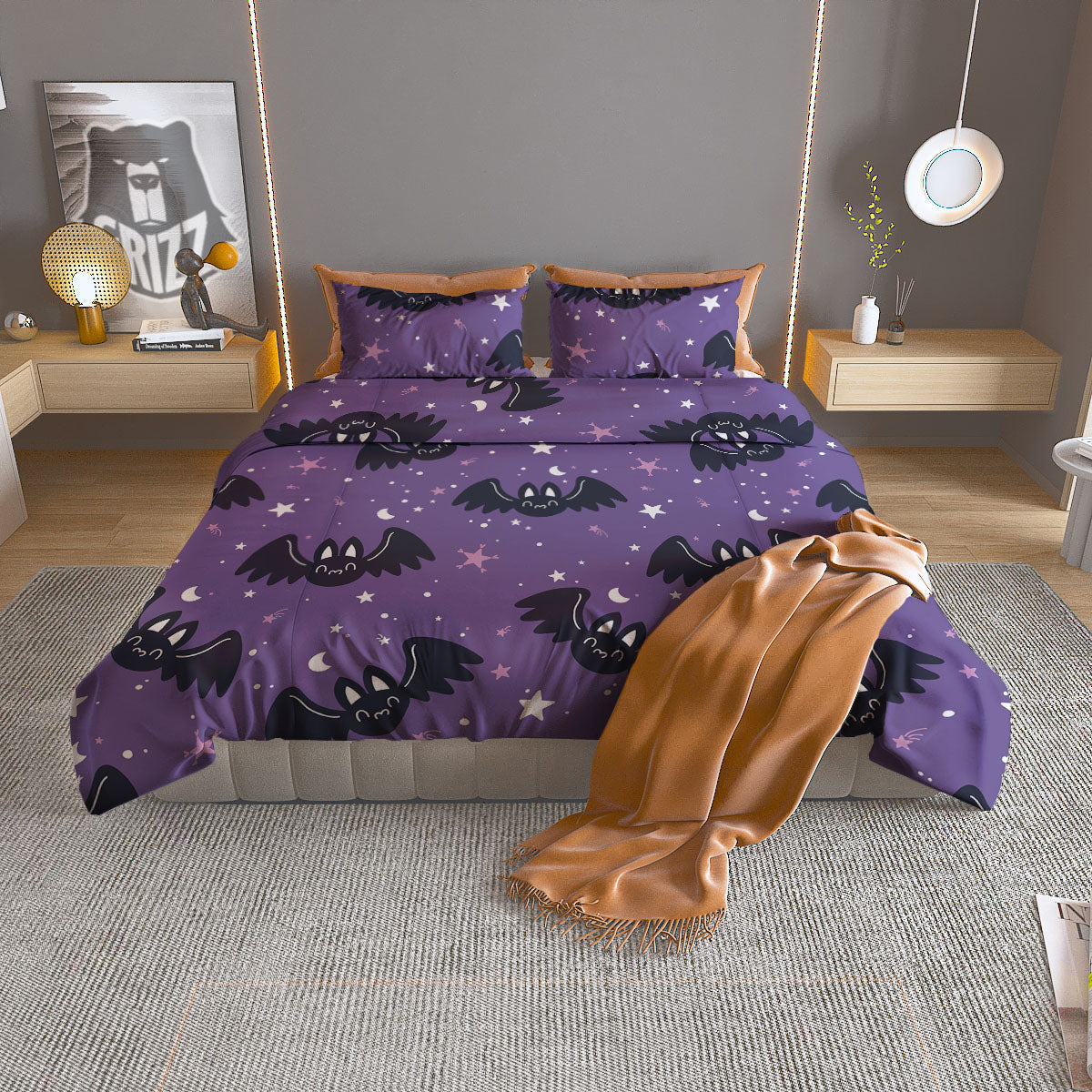 Grapes Purple Watercolor Print Pattern Duvet Cover Bedding Set