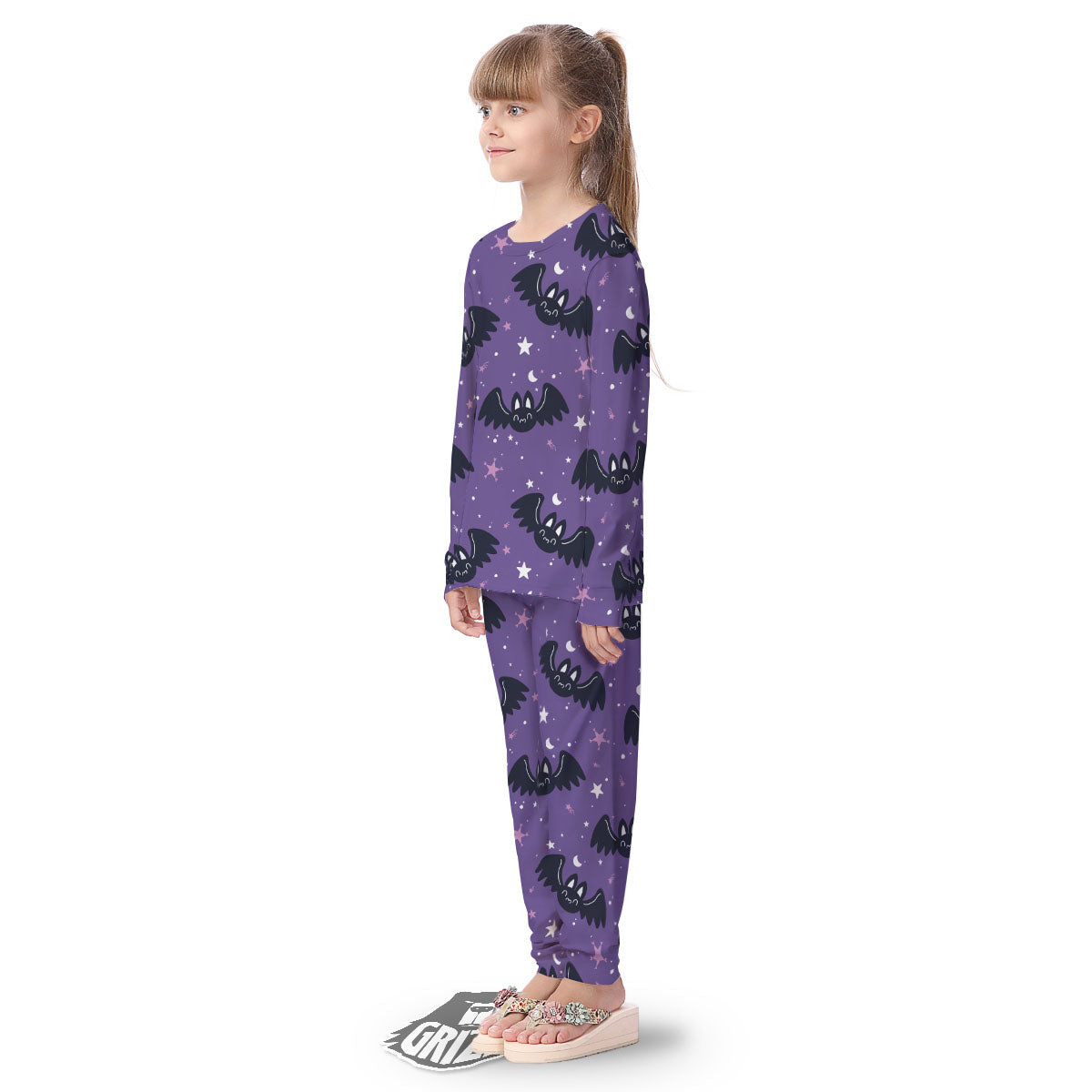 Halloween Bat Black And Purple Print Kid's Pajamas-grizzshop