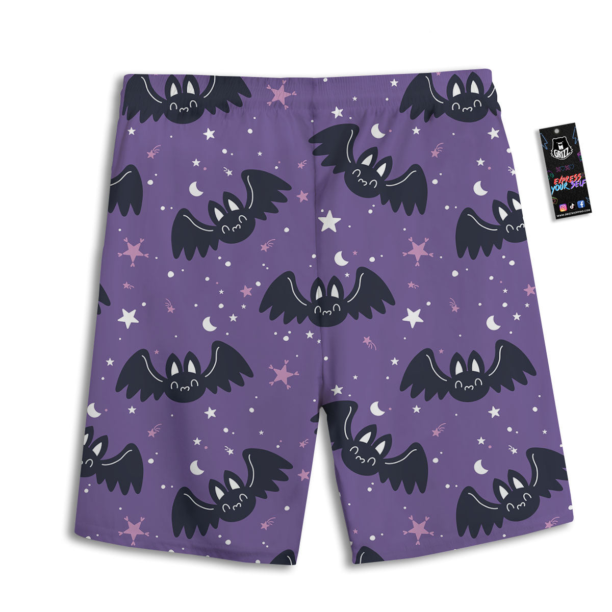 Halloween Bat Black And Purple Print Men's Athletic Shorts