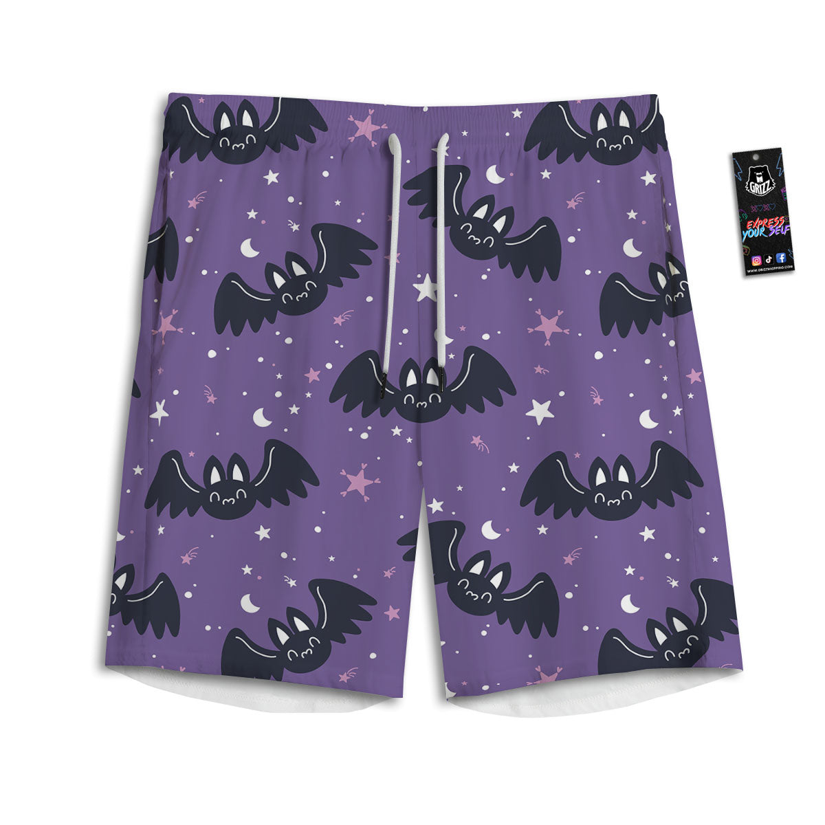 Halloween Bat Black And Purple Print Men's Athletic Shorts