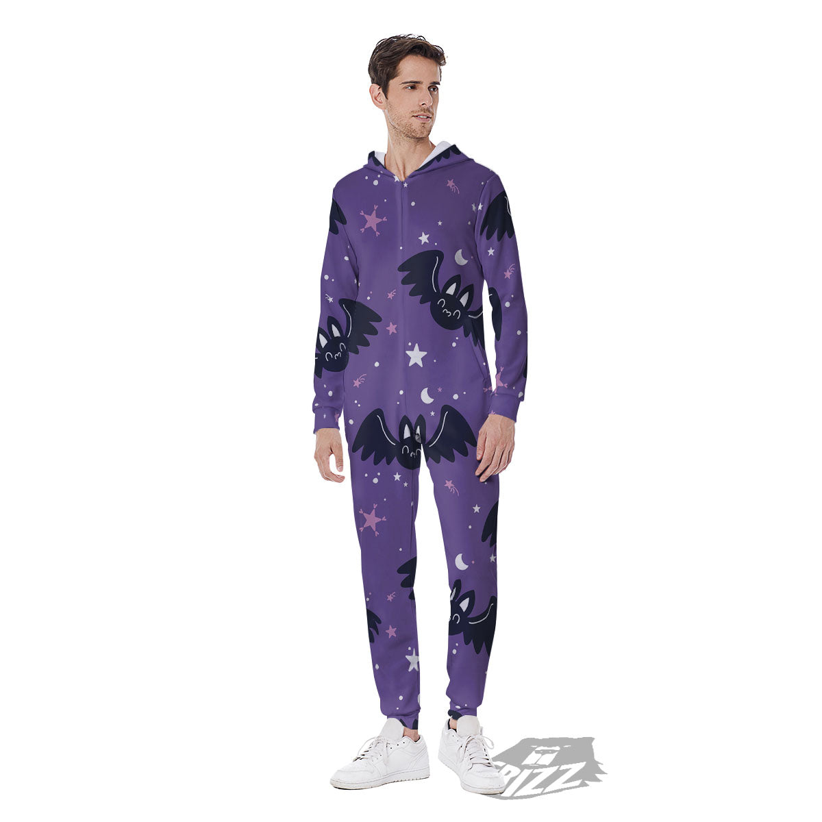 Halloween Bat Black And Purple Print Men's Jumpsuit-grizzshop