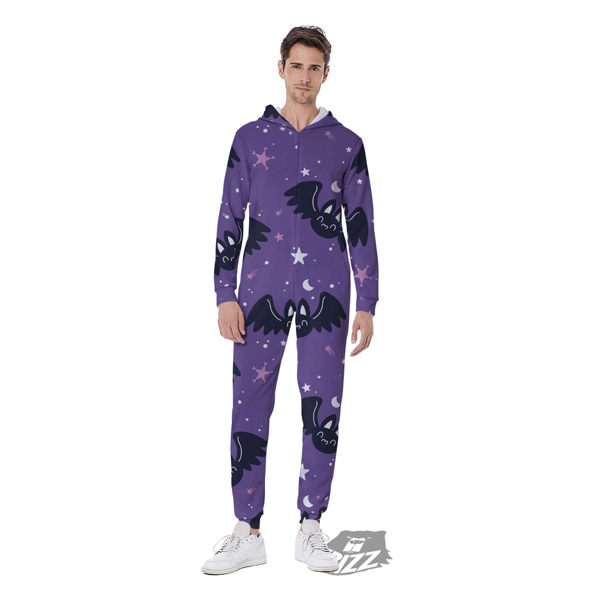 Halloween Bat Black And Purple Print Men's Jumpsuit-grizzshop