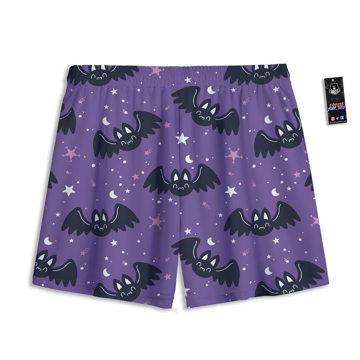 Halloween Bat Black And Purple Print Mesh Shorts